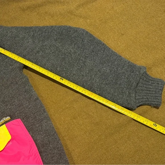 Vintage 80s Eatons North Country Wool Anorak Sweater Medium Neon Gorpcore - Picture 5 of 6